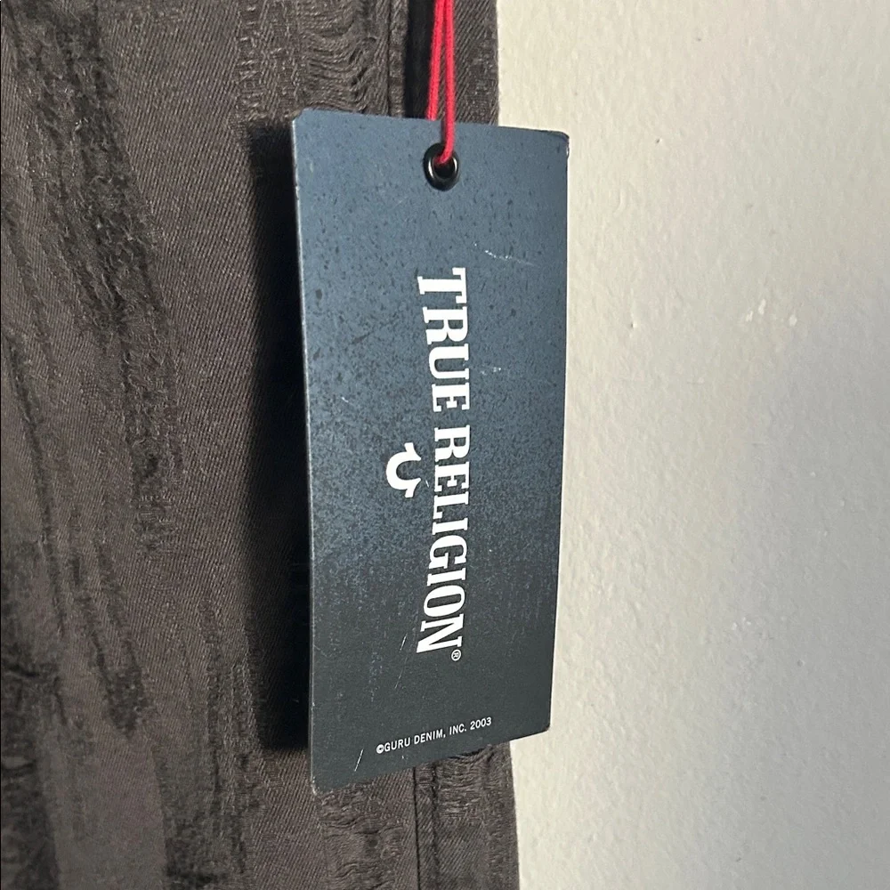 New True Religion Geno Relaxed Slim Fit All Over Faded Black Distressed Jeans